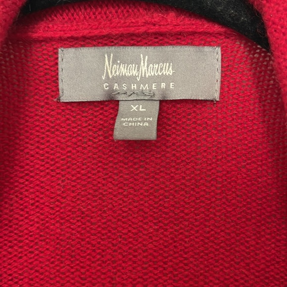 Neiman Marcus 100% Cashmere Christmas Red Open Face Cardigan XL - Picture 2 of 8